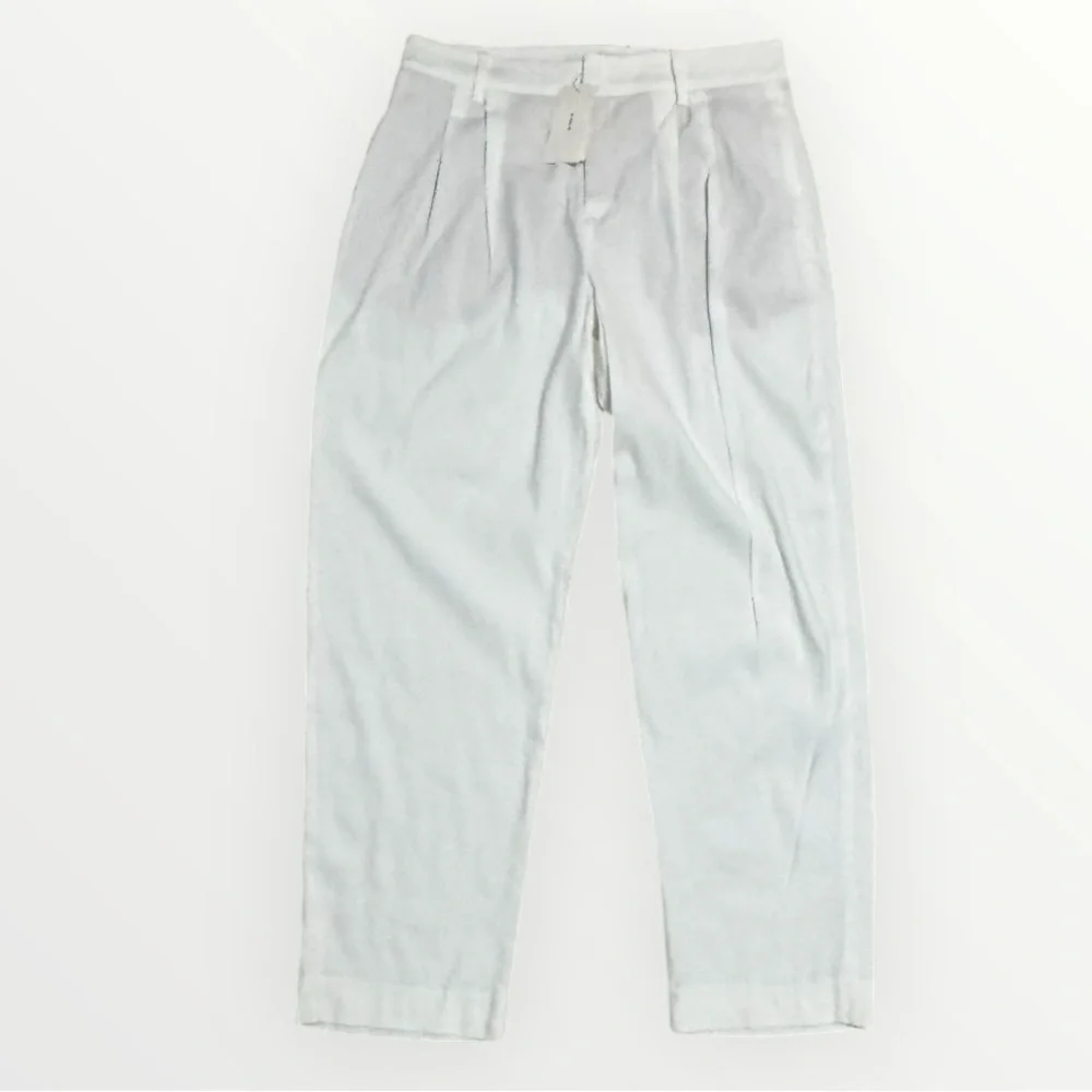 VINCE Linen Classic White Cropped Crop Pants 8 Designer Work Vacation Timeless